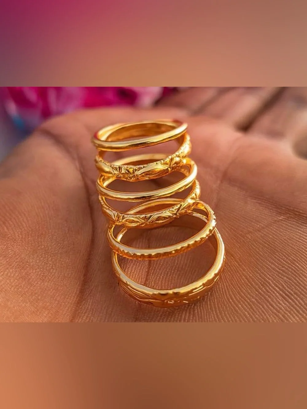 Gold-Plated 5-Stackable Indian Ring Set -7.5 US